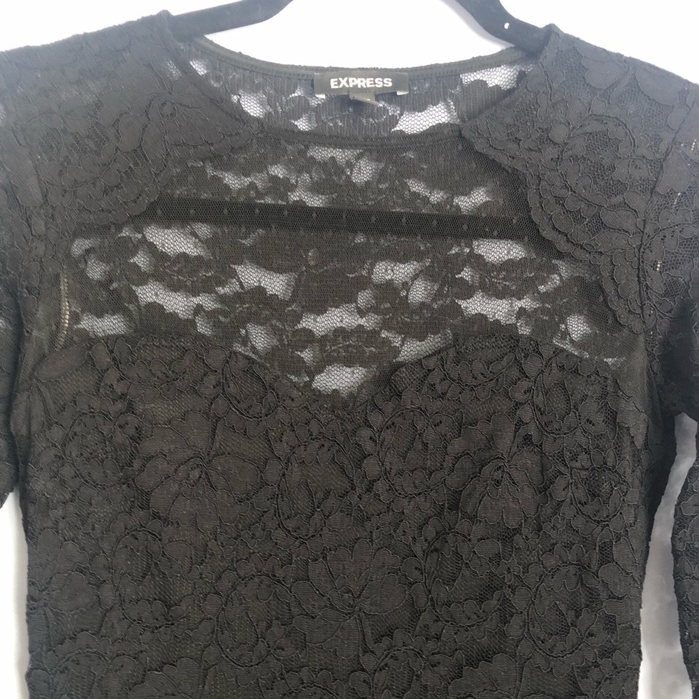 Express Size XS Black Lace Floral Midi Dress - Picture 9 of 12